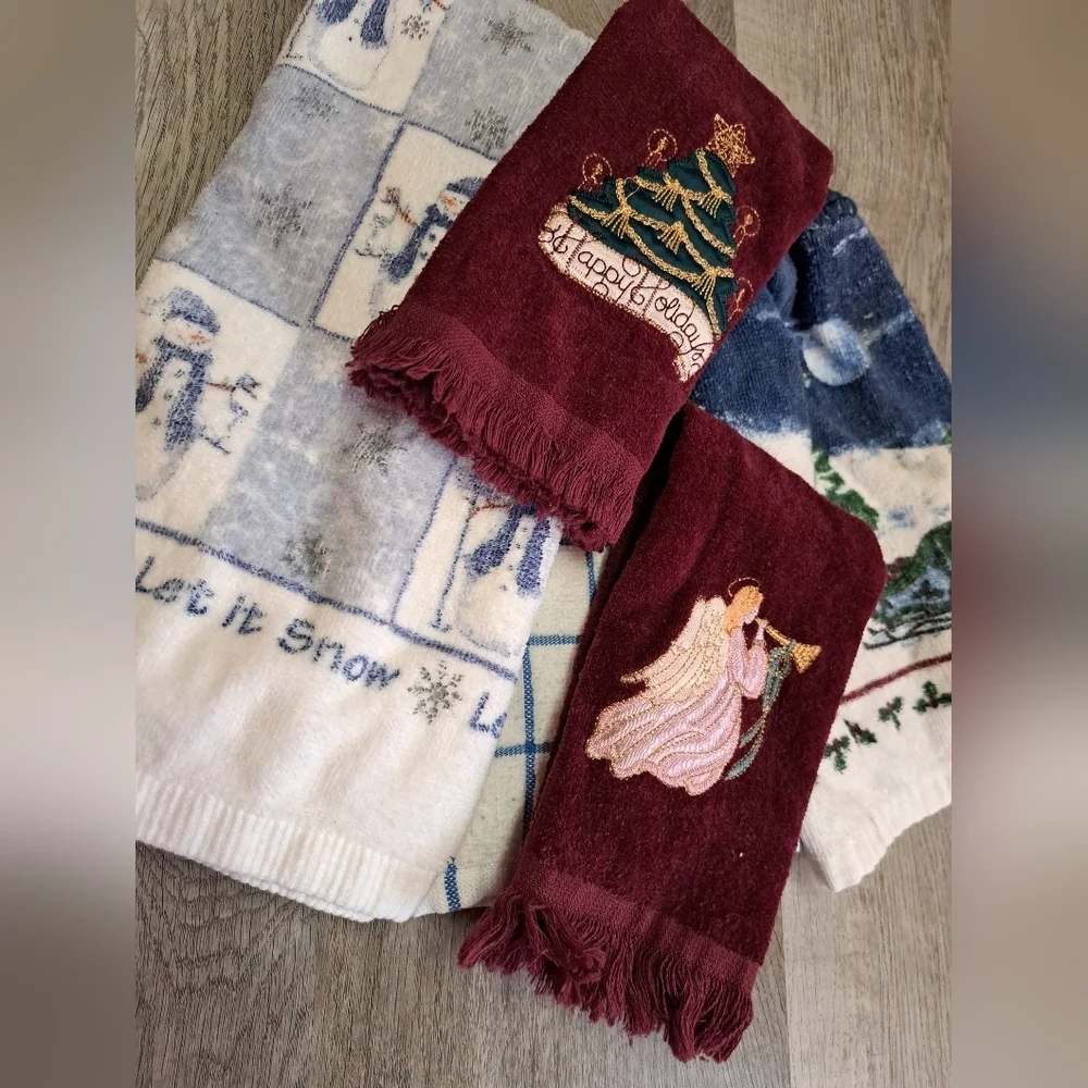 🌟 HOLIDAY Hand Towel Bundle Angels Christmas Snowmen Winter 🌟